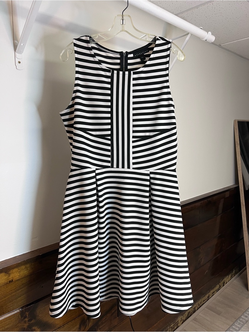 Attention Black & White Striped Fit-and-Flare Dress- L